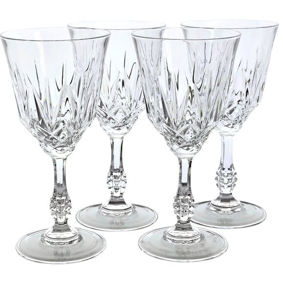 4 Capri Crystal Wine Glasses 7" notched ball stem toasting goblets vtg - Picture 1 of 7